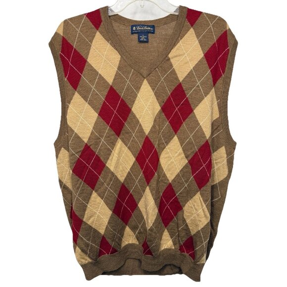 Brooks Brothers XL Argyle Sweater Vest 100% Merino Wool Brown Red Beige Diamond - Picture 1 of 6